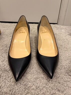 Christian Louboutin Black Leather Pointed Pumps with Red Sole